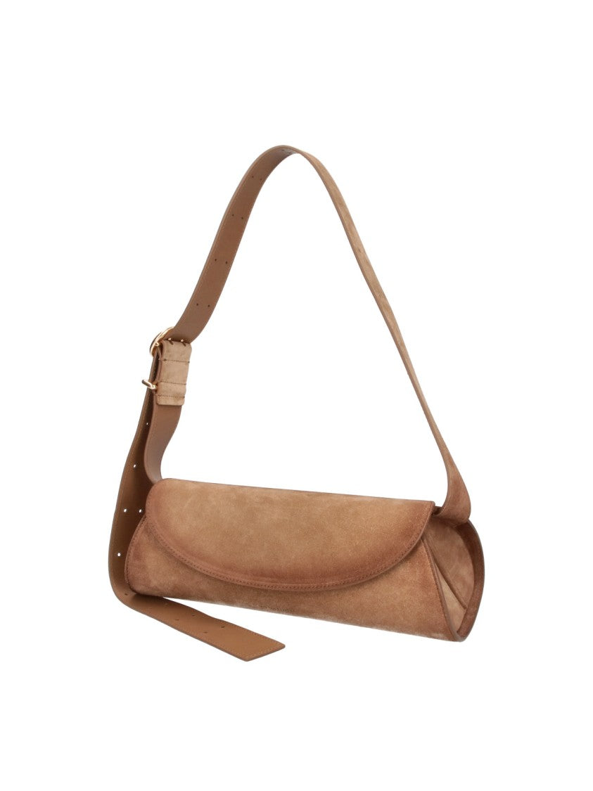 Jil Sander Brown Cannolo Calf Suede Shoulder Bag