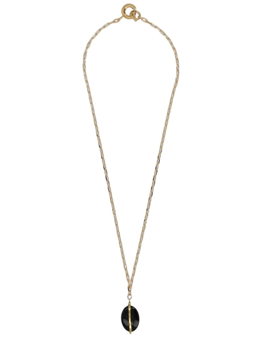Isabel Marant Round Stone Pendant Brass Necklace