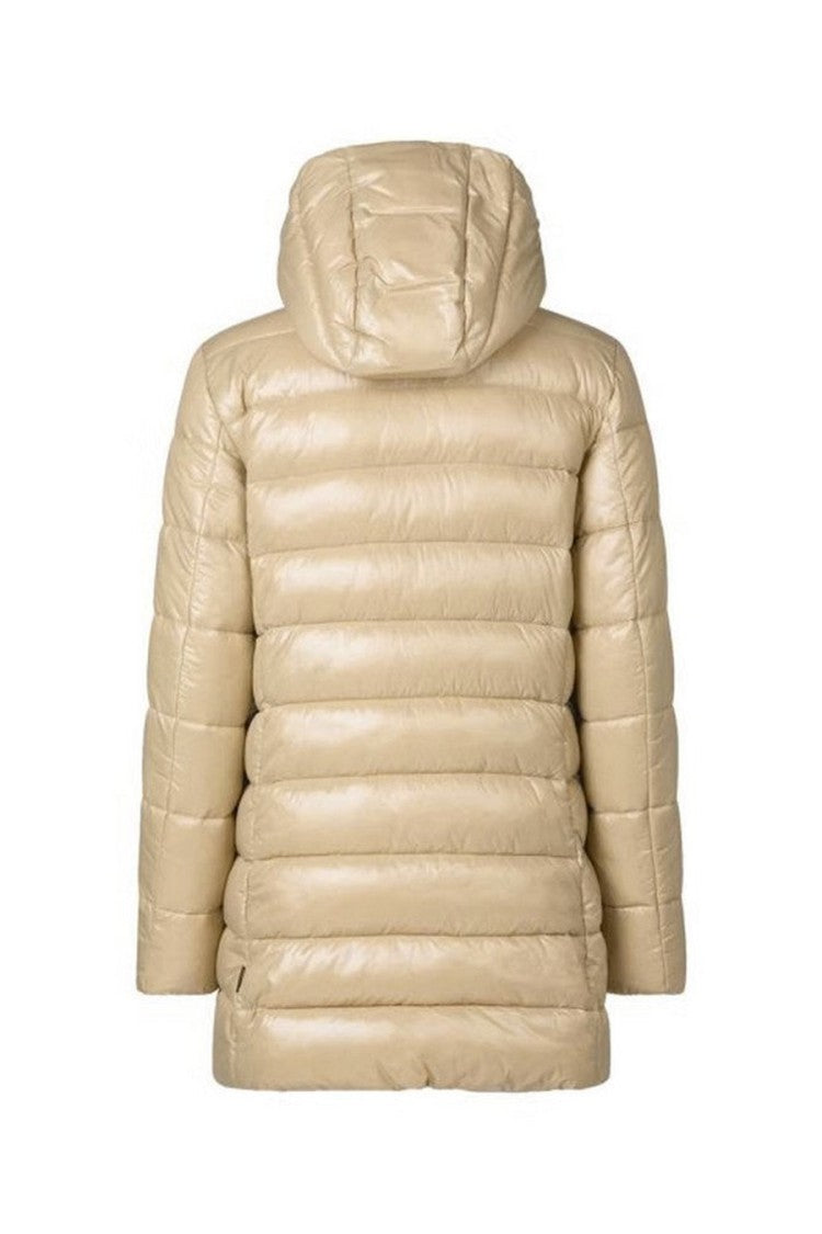 Save The Duck Beige Glossy Hooded Recycled Nylon Puffer Jacket