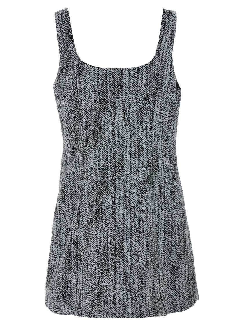 Ganni Cotton Tweed Mini Dress With Square Neckline