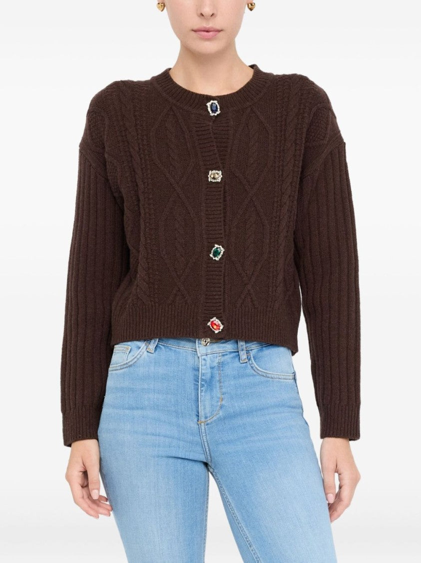 Liu Jo Cropped Brown Sweater With Cable Knit Design