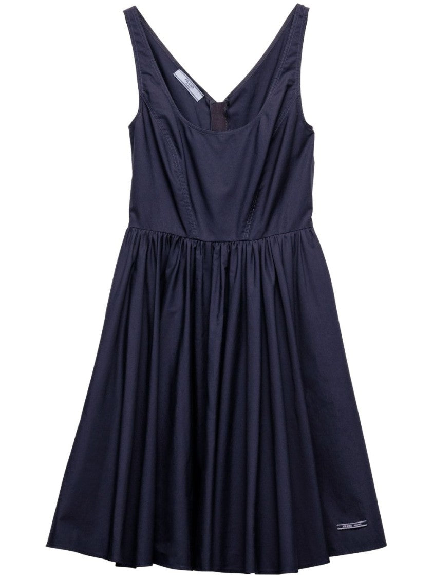Prada Scoop Neck Cotton Dress With Concealed Zip