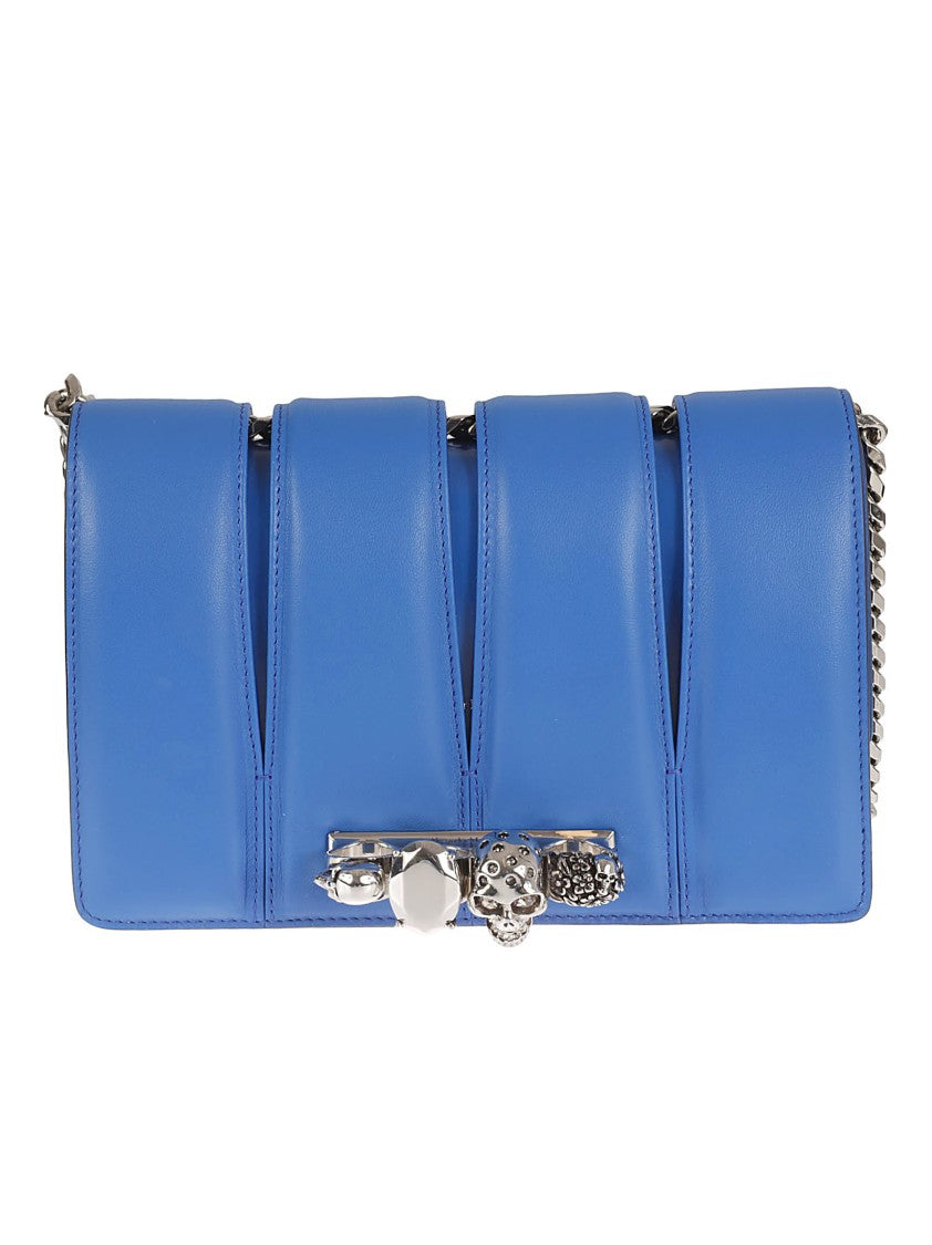 Alexander Mcqueen Rectangular Blue Leather Bag With Silver-Tone Chain Strap