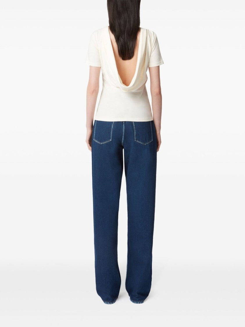 Nina Ricci White V Back Draped Cotton Top
