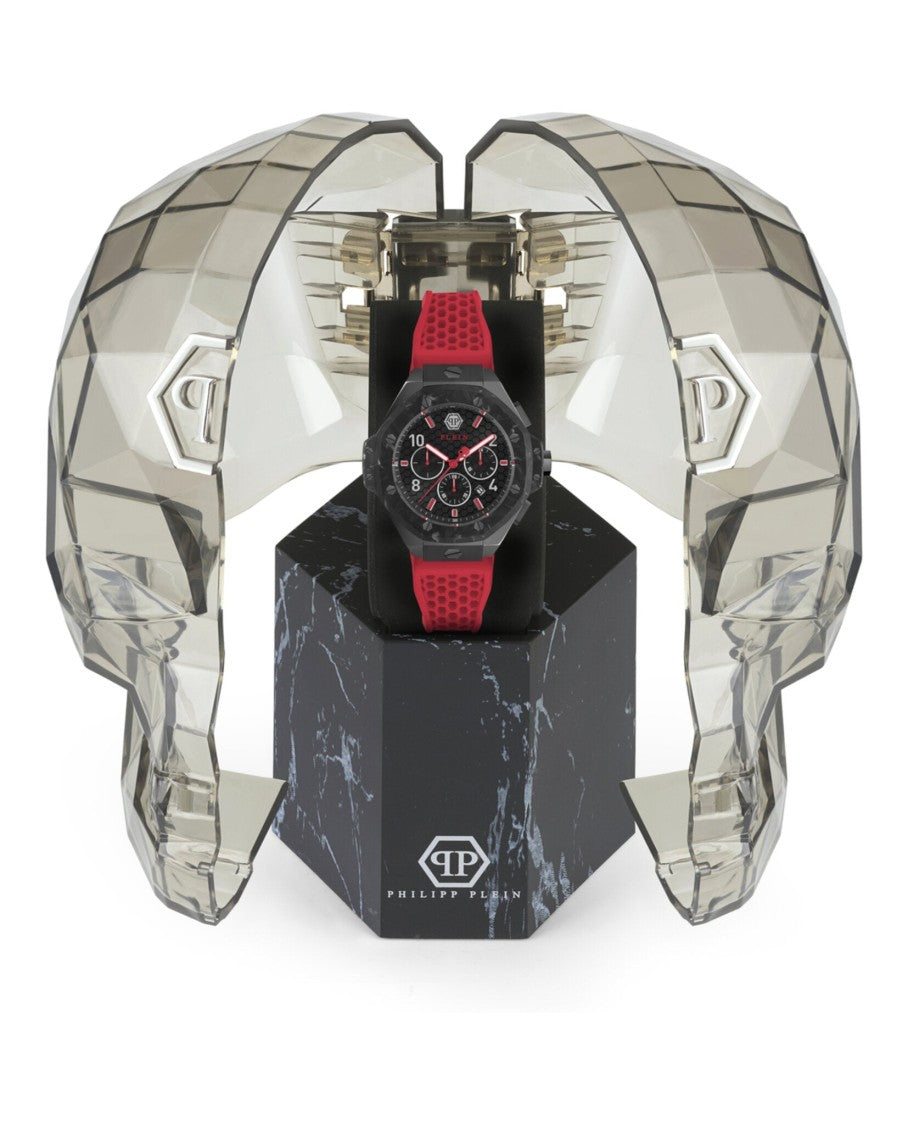 Philipp Plein Chronograph Black Ip Case Watch With Red Silicone Strap