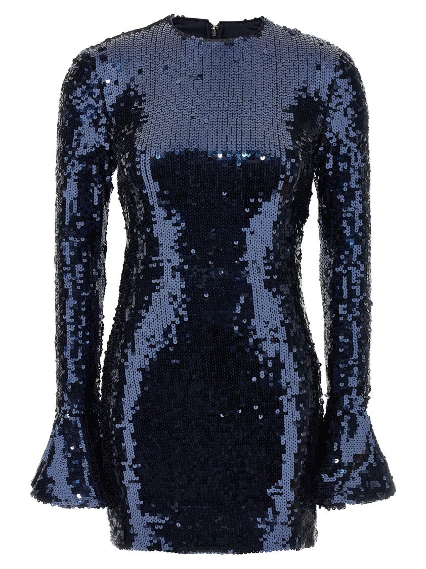 Rotate Birger Christensen Blue Sequin Stretch Mini Dress With Flounced Sleeves