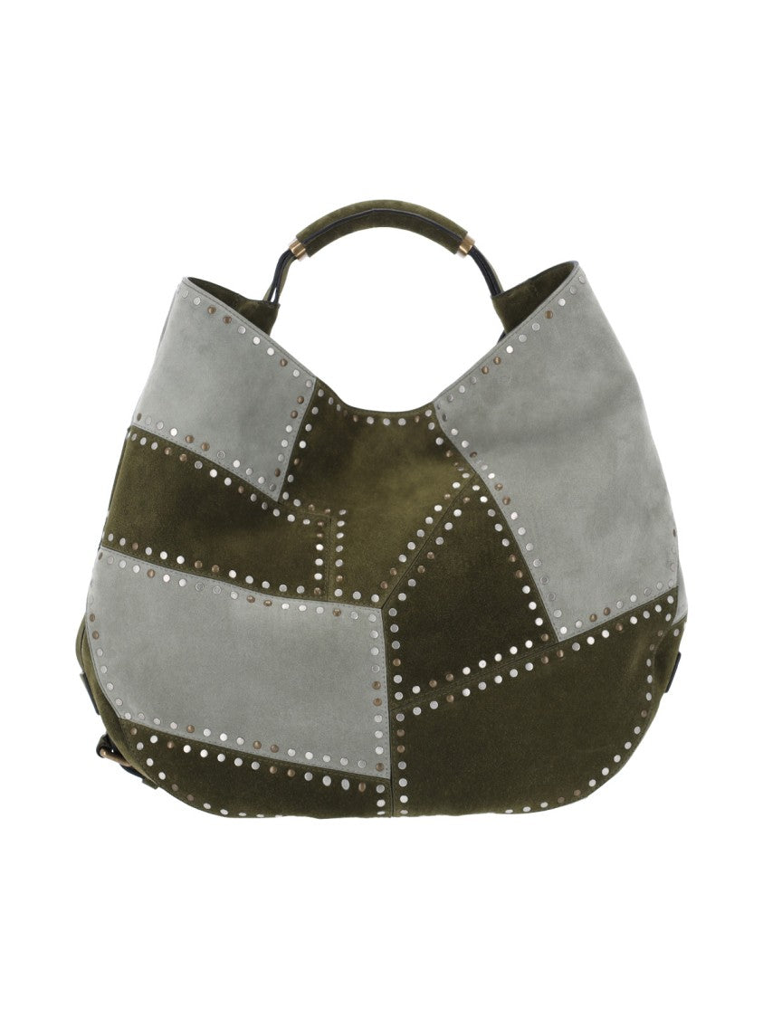 Moschino Green Patchwork Studded Leather Handbag