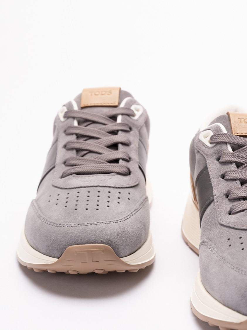Tod's Grey Calf Leather Sneakers With Elevated Sole