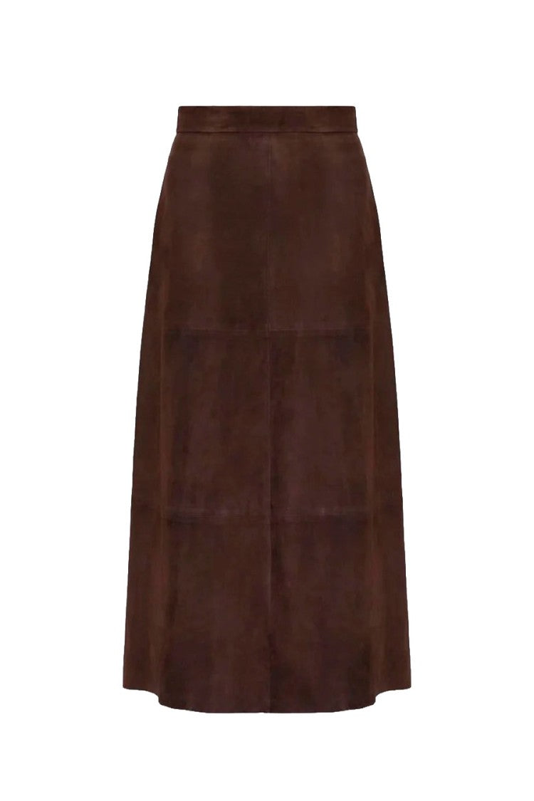 Max Mara Brown Smmfiorire Leather A-Line Midi Skirt