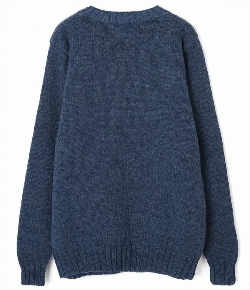 Inverallan Textured Knit Wool Sweater With Crew Neck Design