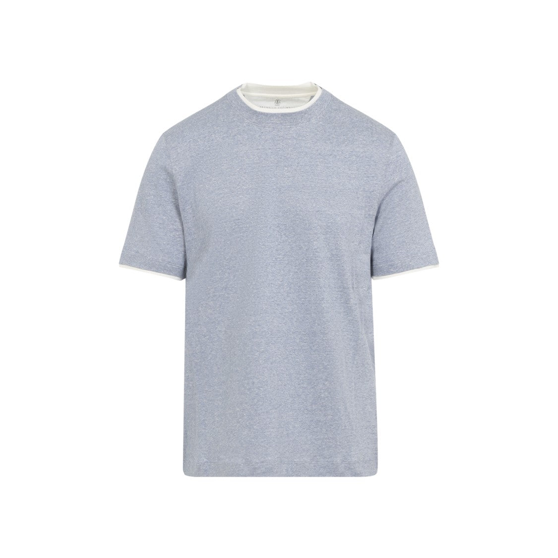 Brunello Cucinelli Heathered Blue Short-Sleeve T-Shirt With Contrasting Details