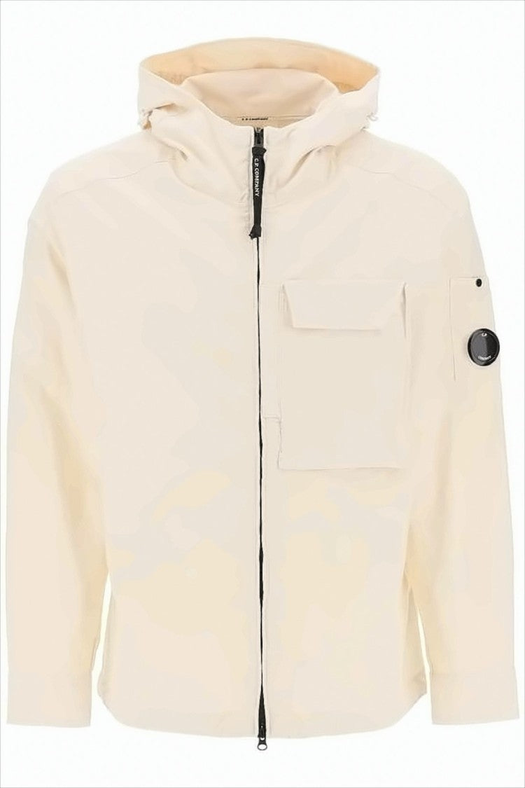 C.P. Company Light Beige Minimalist Jacket With Hood And Distinctive Lens