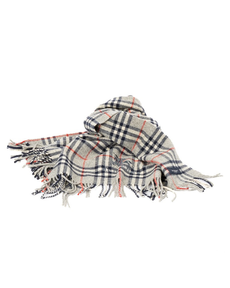 Burberry Grey And Blue Check Wool Scarf