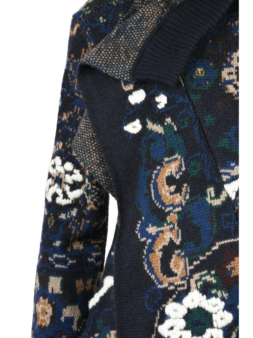 Sacai Multicolor Asymmetrical Hemline Wool Zip Cardigan