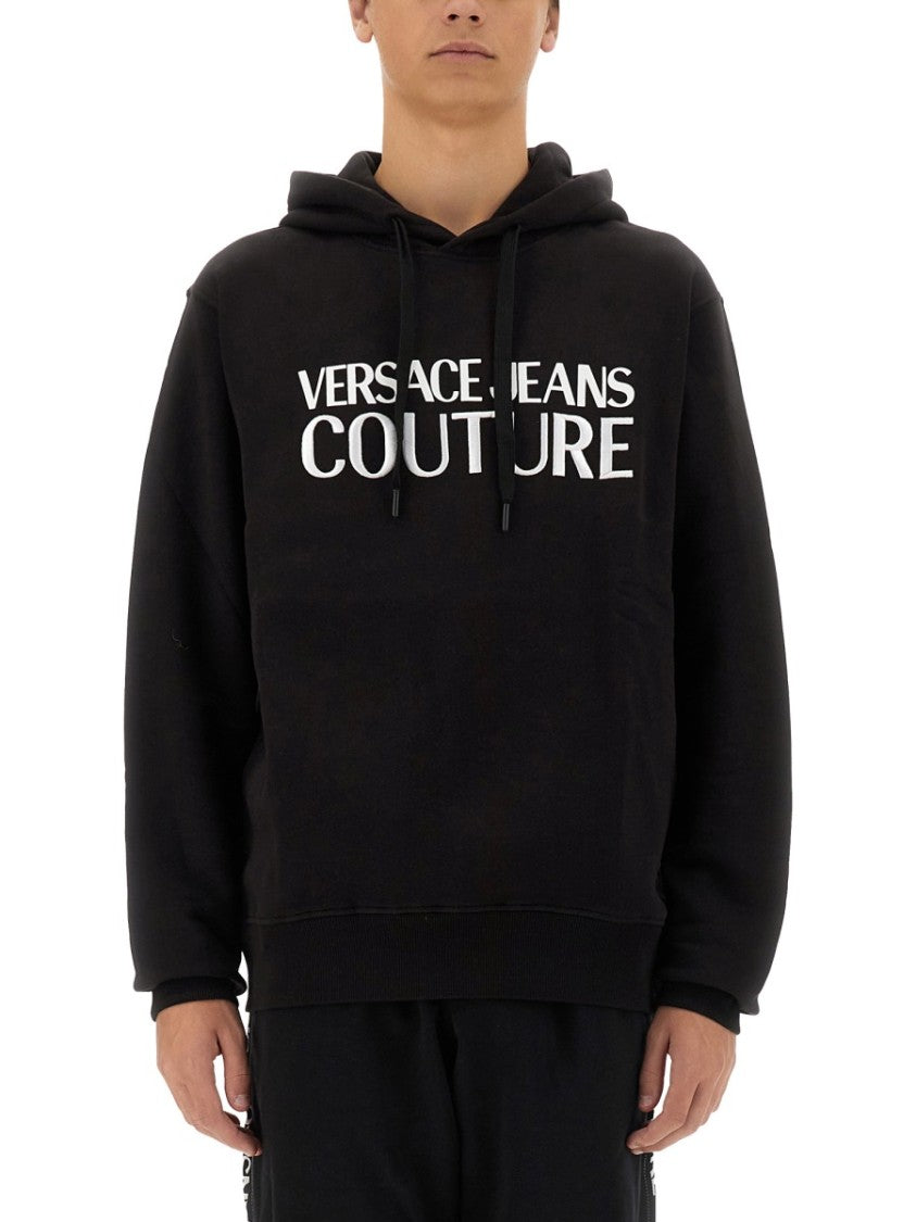 Versace Jeans Couture Black Regular Fit Sweatshirt With Bold Logo Print