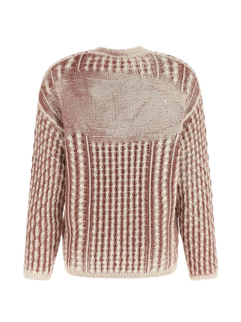 Diesel Brown Cable Knit Logo Intarsia Sweater