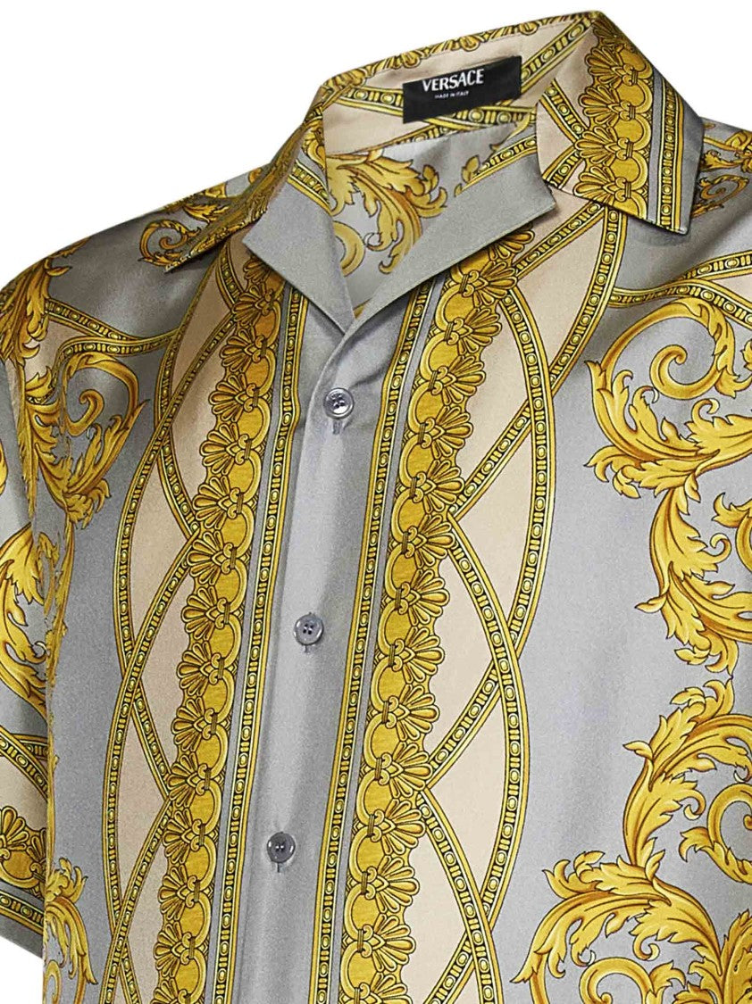 Versace Pearl Grey Shirt With Gold Pattern
