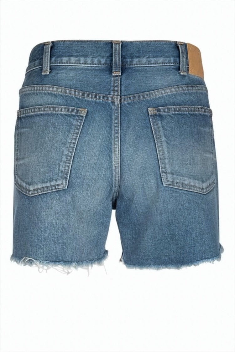 Celine Denim Shorts With Classic Five-Pocket Design And Distressed Hems