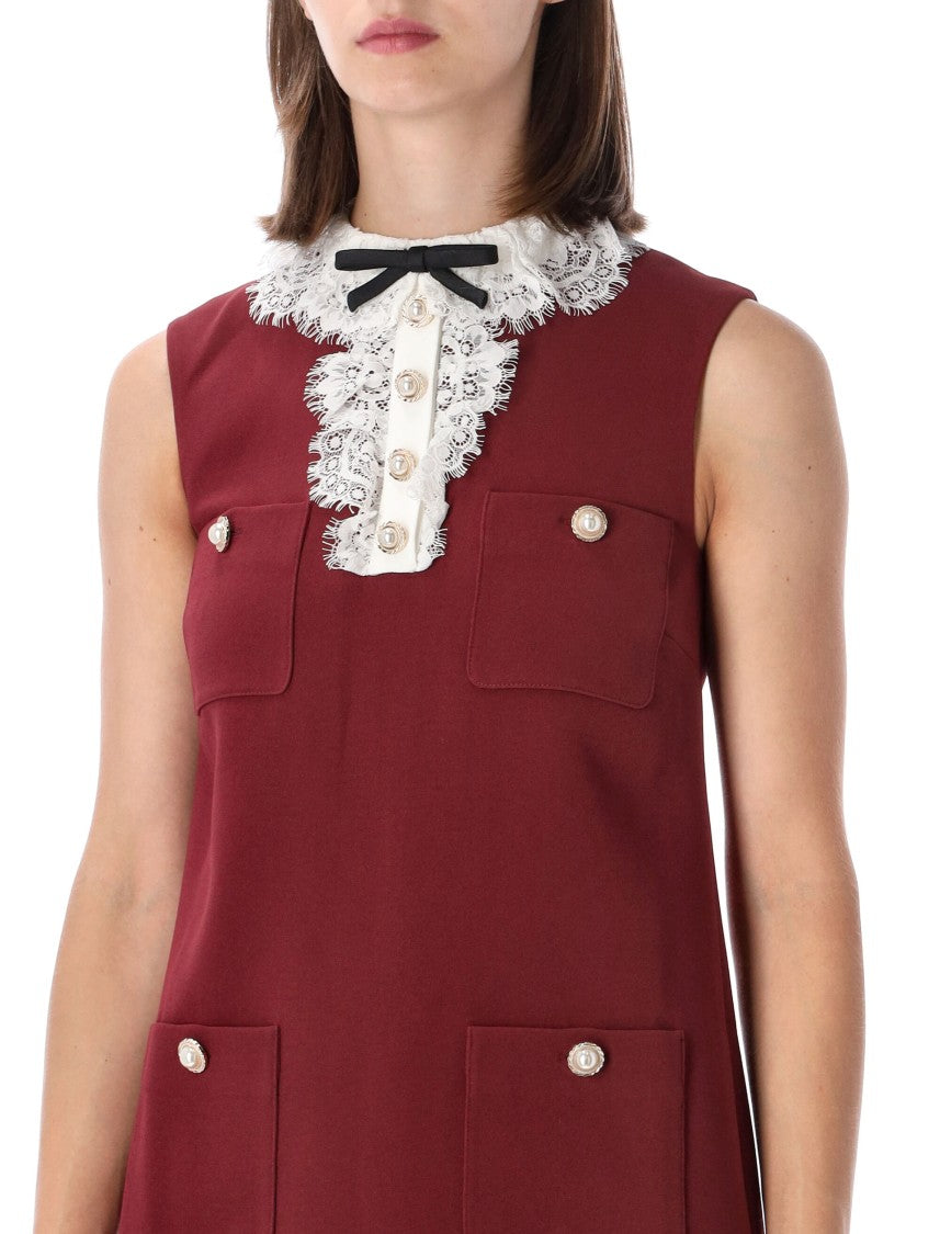 Self-Portrait Burgundy Crepe Lace Collar Mini Dress