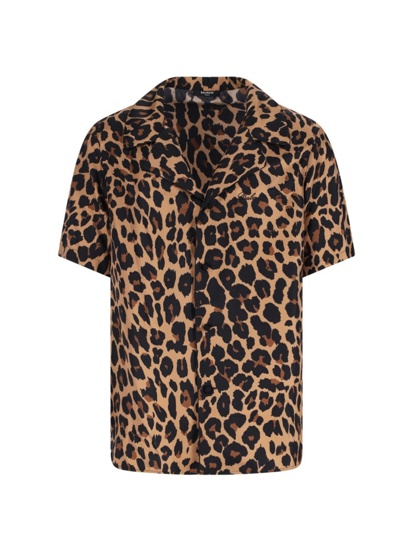 Balmain Animal Print Silk Shirt – Brown