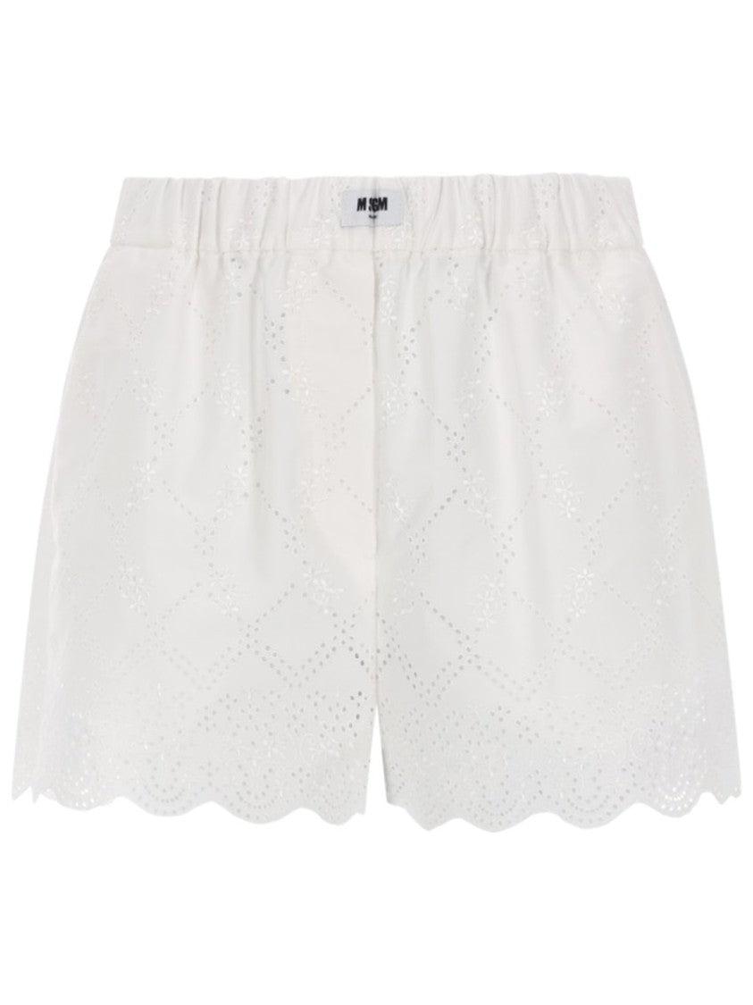 Msgm Perforated Delicate Scalloped Cotton Shorts