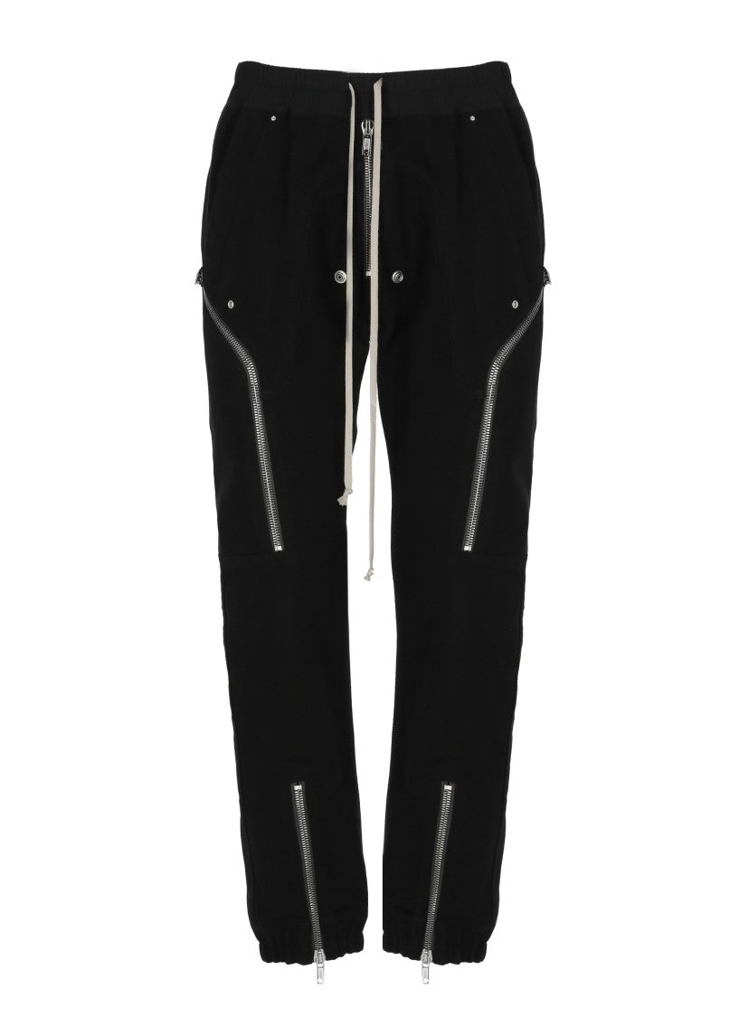 Rick Owens Relaxed Fit Black Trousers With Elastic Waistband And Zipper Details