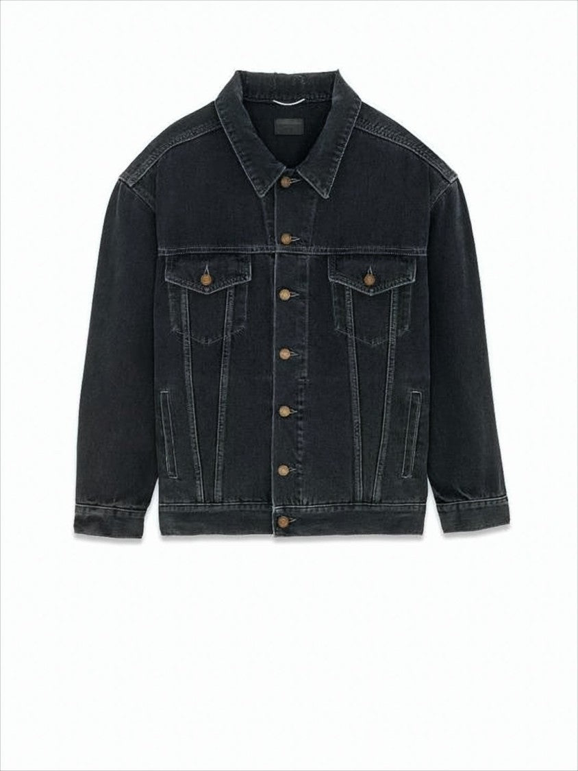 Saint Laurent Classic Black Denim Jacket With Structured Collar