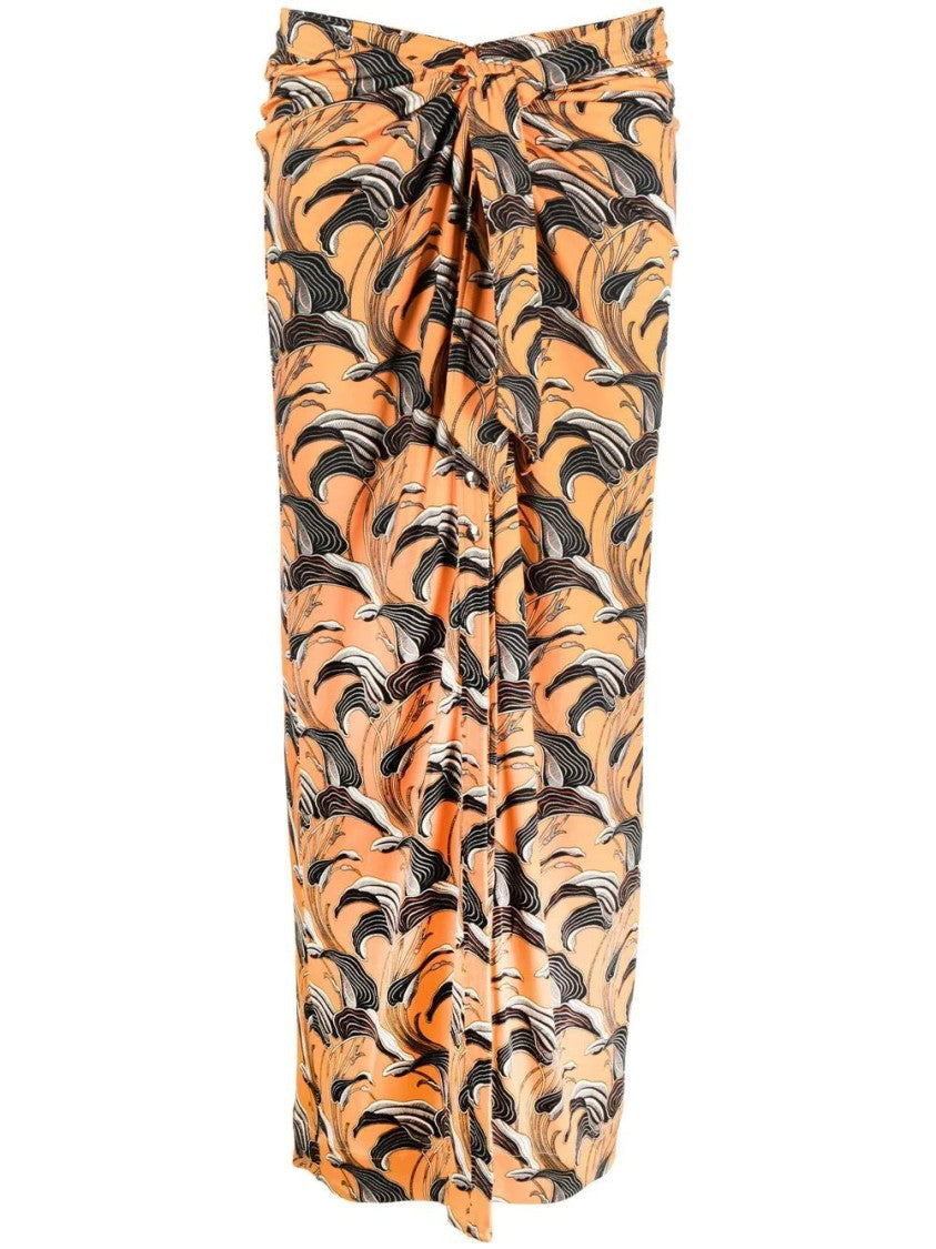 Paco Rabanne Vibrant Orange Jersey Skirt With Abstract Wave Pattern