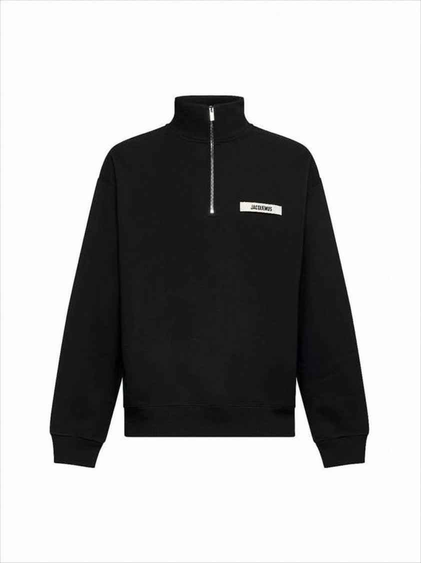 Jacquemus High Collar Pullover With Half-Zip Closure And Text Patch