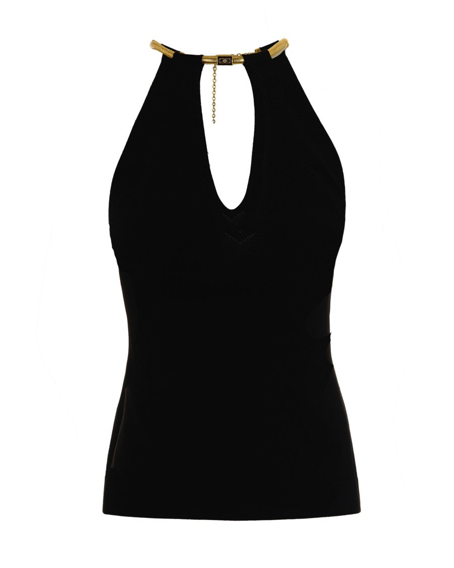 Elisabetta Franchi Black Knit Top With Snake Jewel Detail