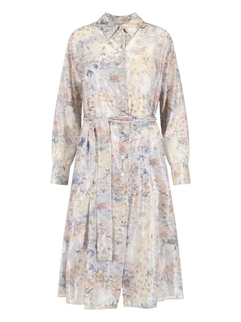 Golden Goose Floral Pleated Maxi Shirt Dress – Multicolor