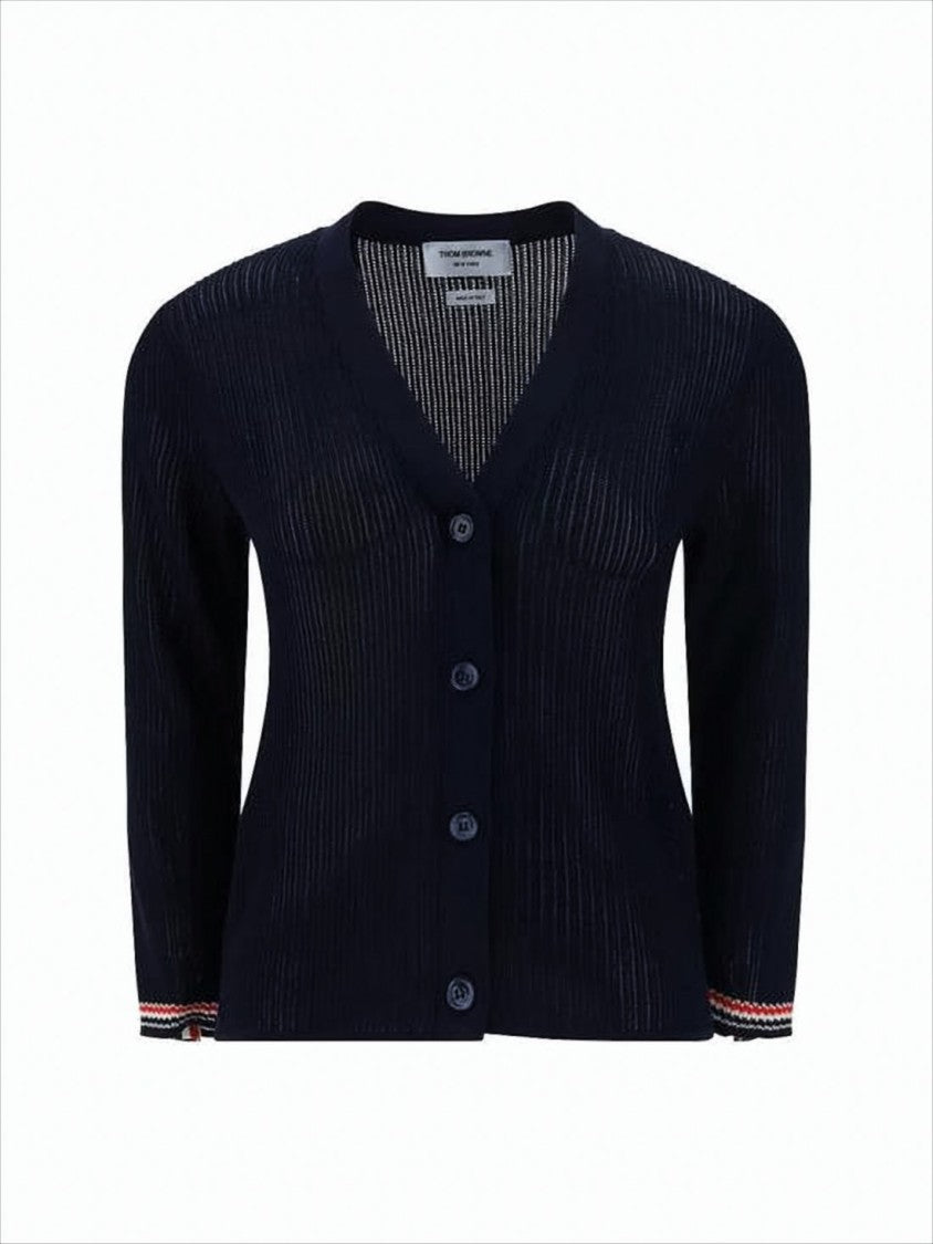 Thom Browne Ribbed V-Neck Cardigan With Button-Down Front