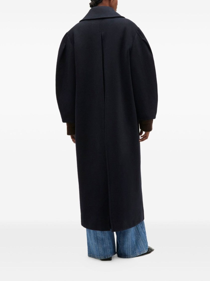 Ganni Double-Breasted Long Coat With Structured Silhouette