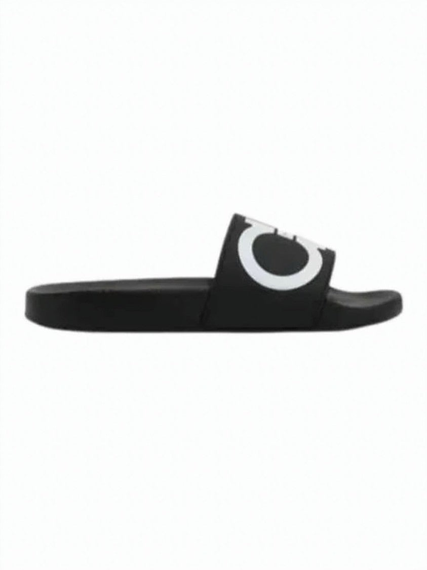 Salvatore Ferragamo Flat Rubber Slide Sandal With Bold Circular Accent