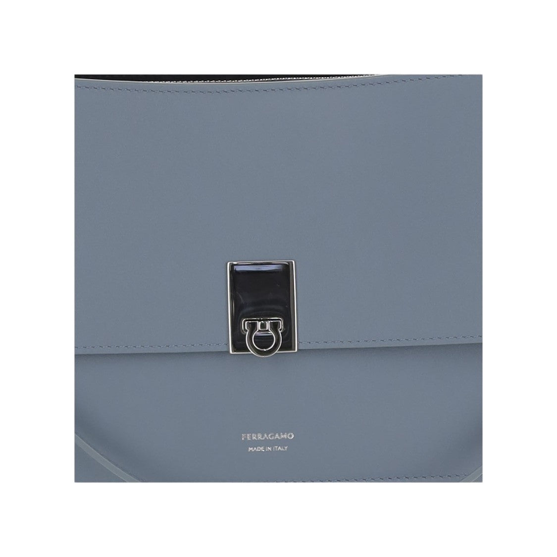 Salvatore Ferragamo Structured Light Blue Leather Shoulder Bag With Adjustable Handle