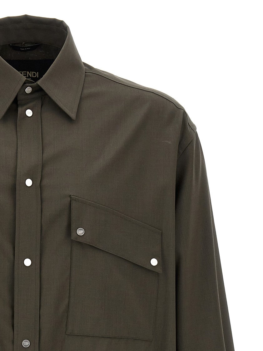 Fendi Oversized Wool Shirt With Button Closure