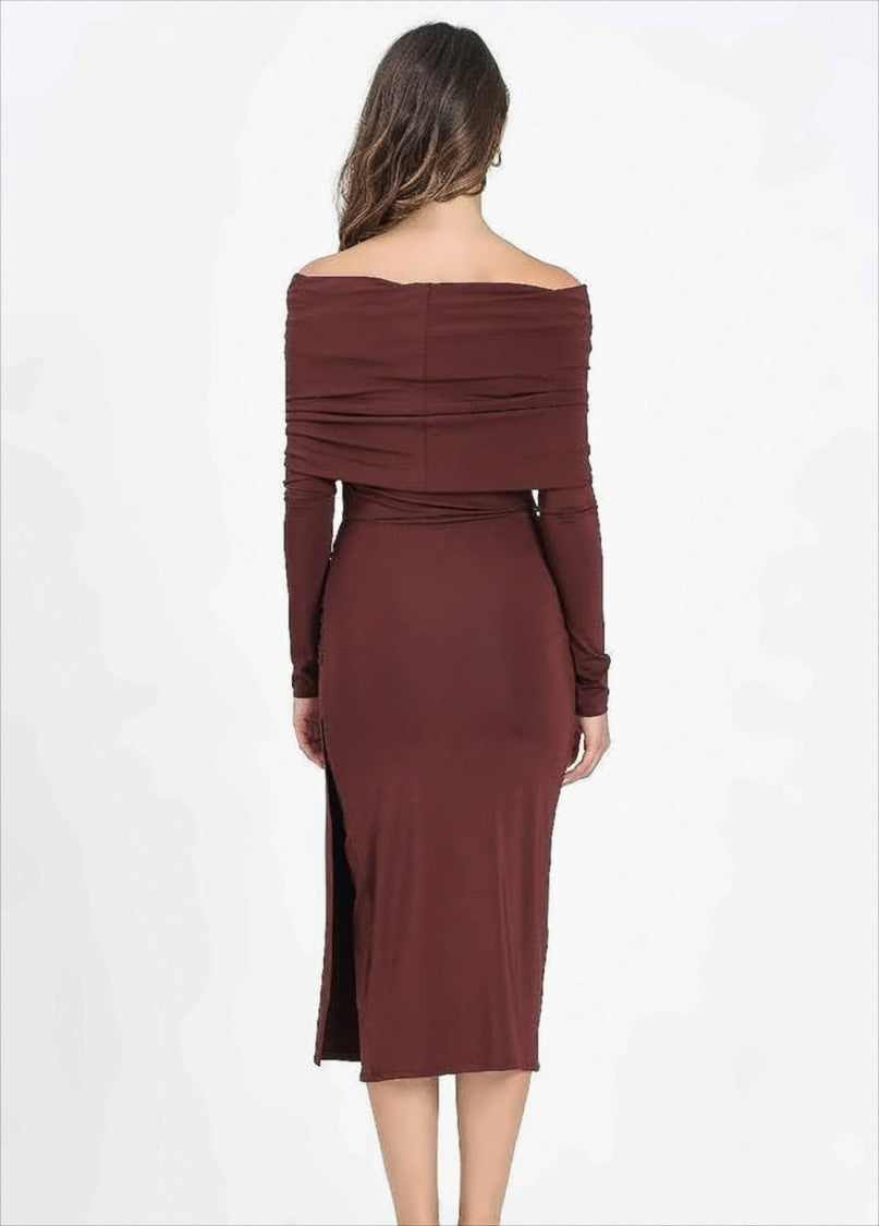 Max Mara Burgundy Jersey Midi Dress With Asymmetrical Gathering