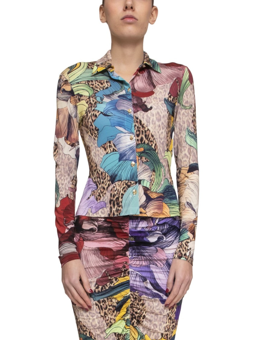 Just Cavalli Slim-Fit Floral Leopard Print Shirt