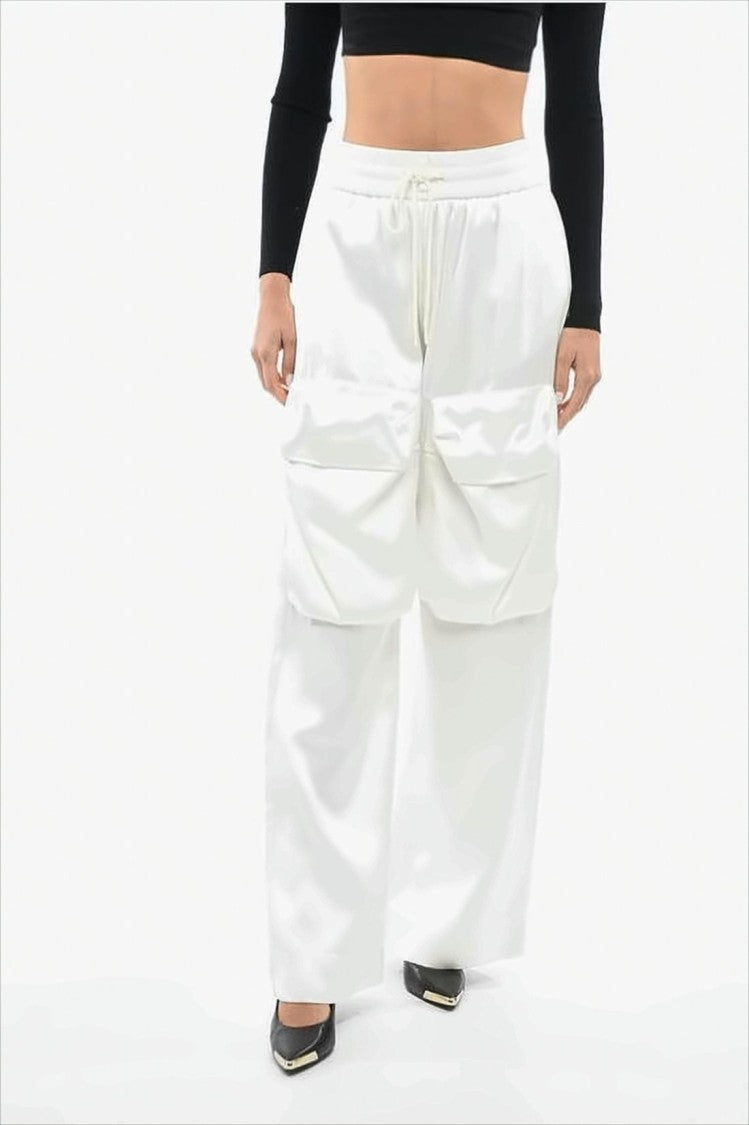 Off-White Wide-Leg Relaxed Fit Pants With Drawstring Waist