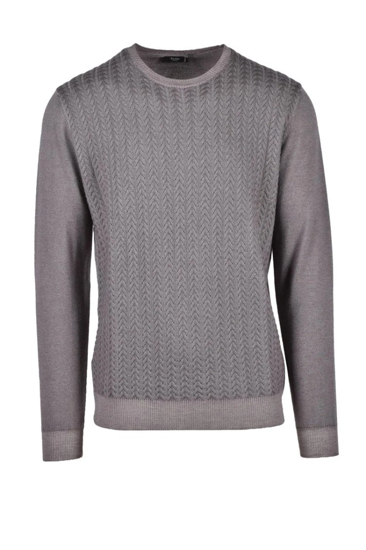 Fama Grey Textured Merino Wool Sweater