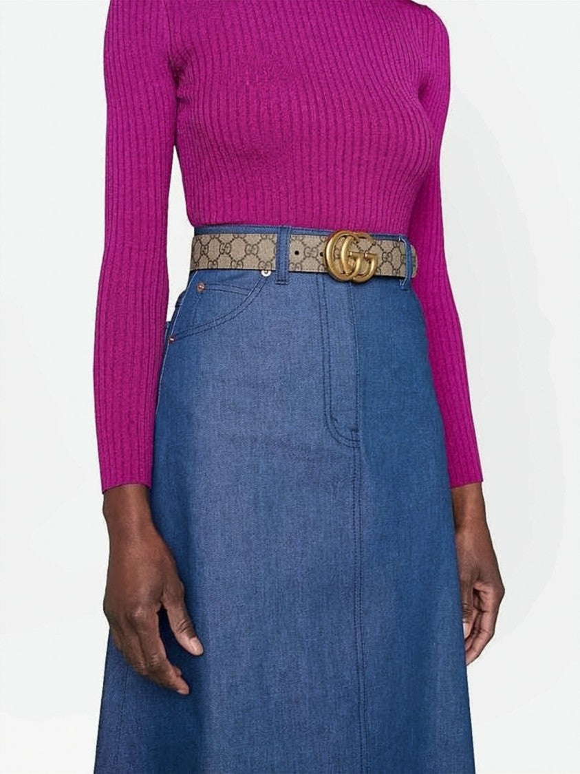 Gucci Brown Fabric Leather Double-G Belt