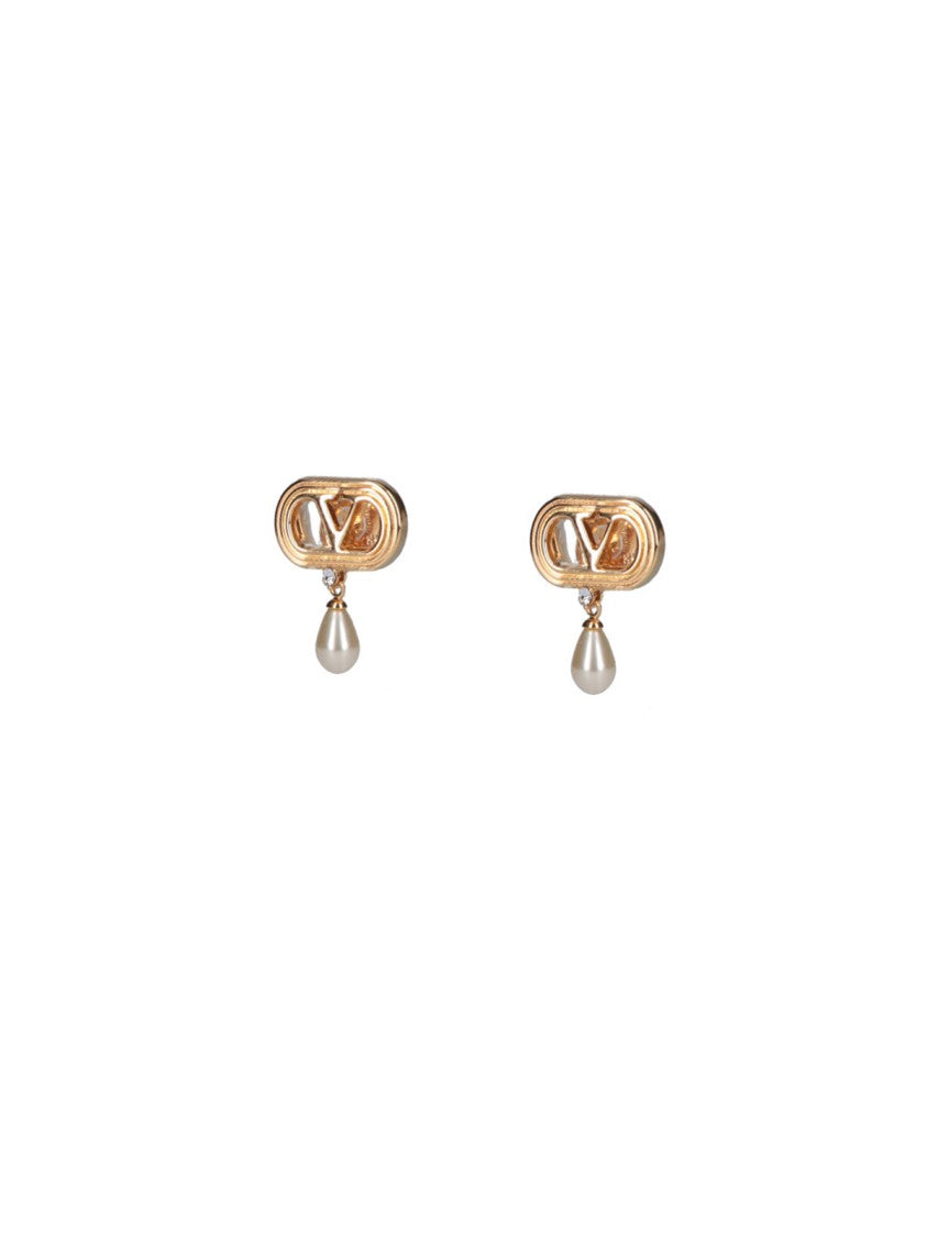 Valentino Garavani Gold Vlogo Signature Pearl Earrings