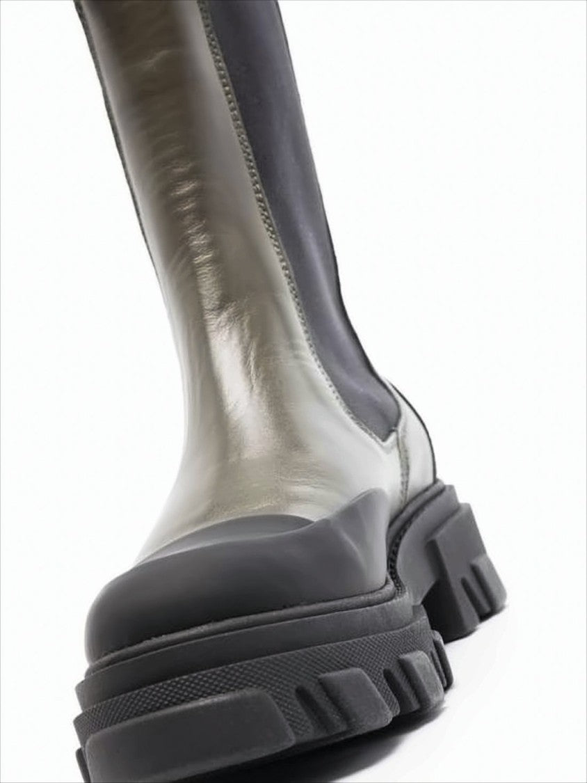 Ganni Chunky Chelsea Boots With Olive Leather Uppers And Black Accents