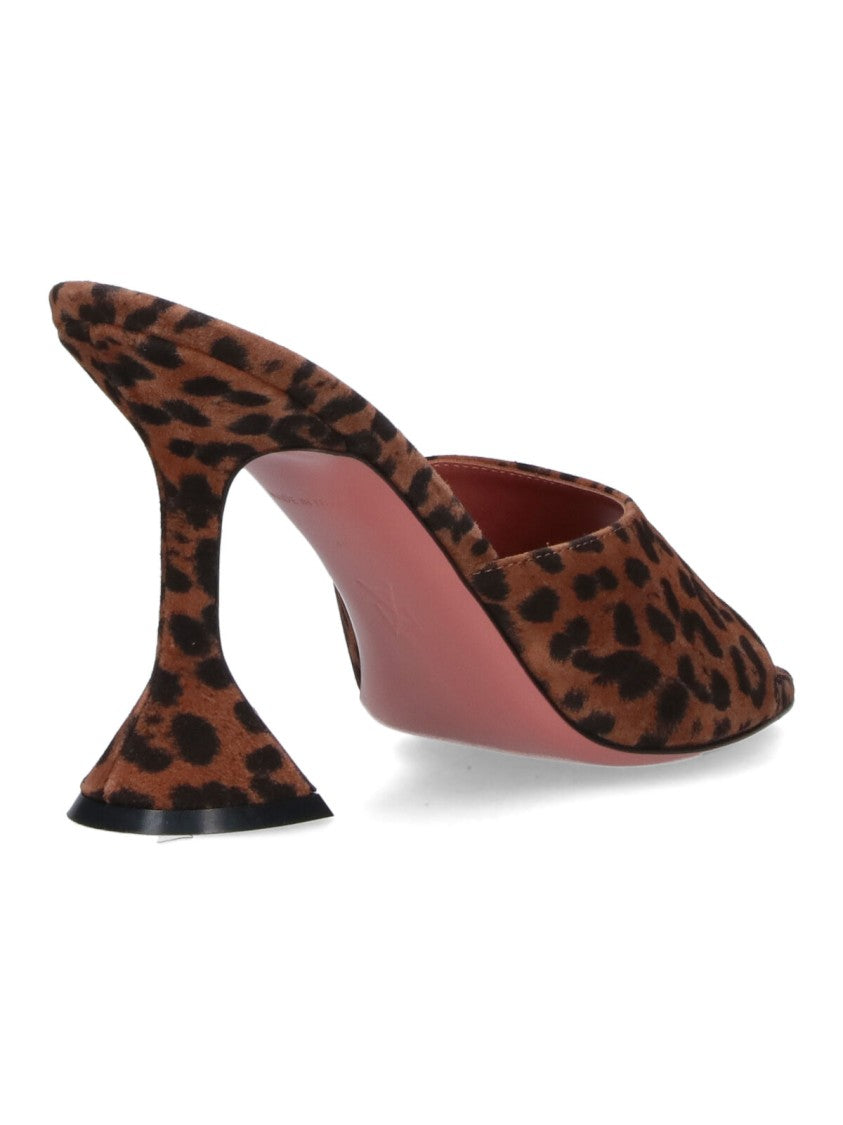 Amina Muaddi Brown Lupita Animal Print Sculptural Heel Sandals
