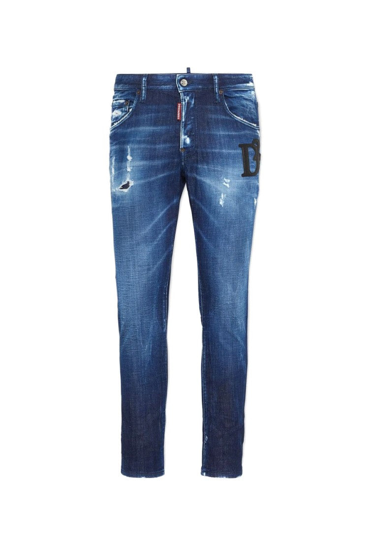 Dsquared2 Blue Distressed Dark Wash Cotton-Blend Skater Jeans