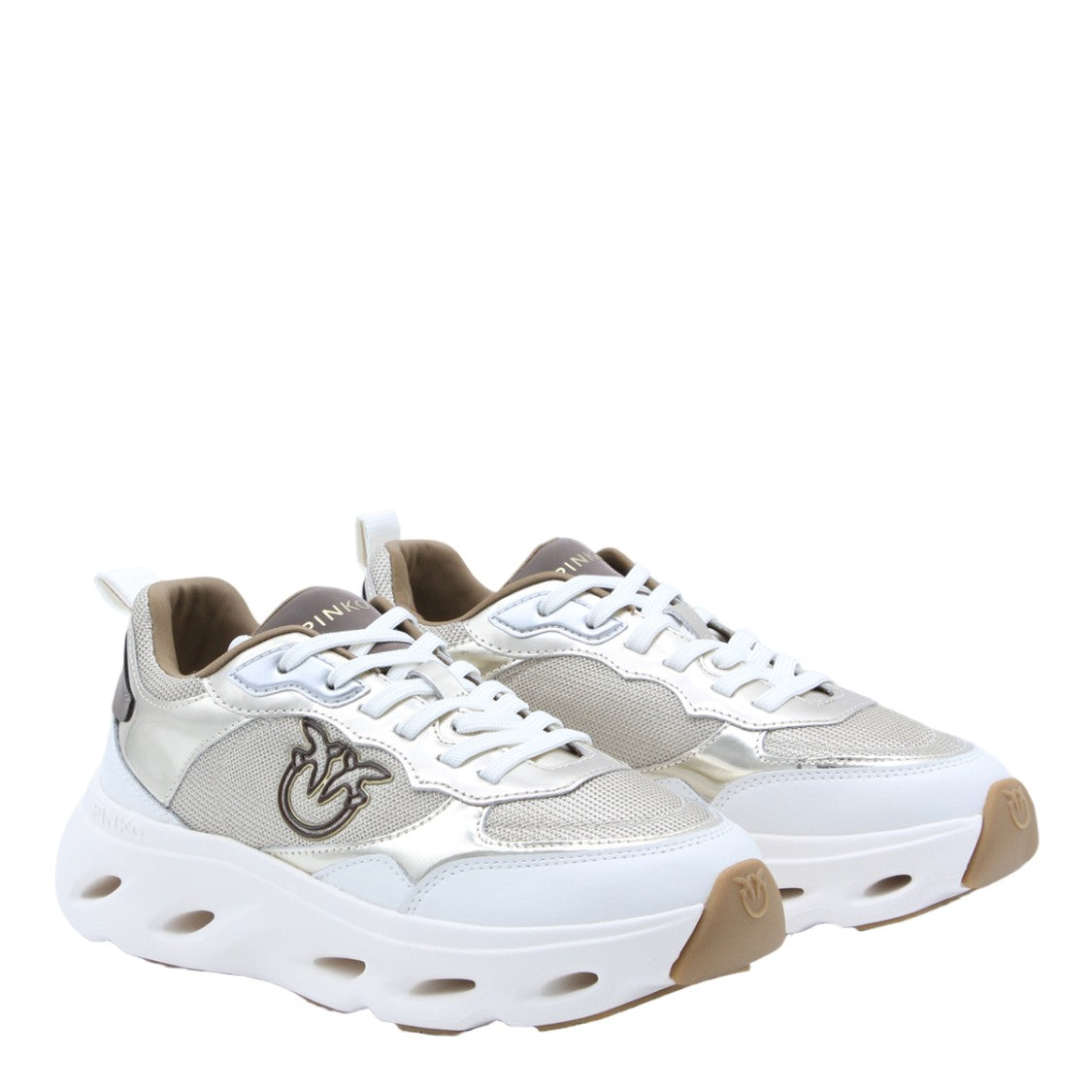 Pinko Chunky Sneakers With Metallic Silver Panels And Cut-Out Details