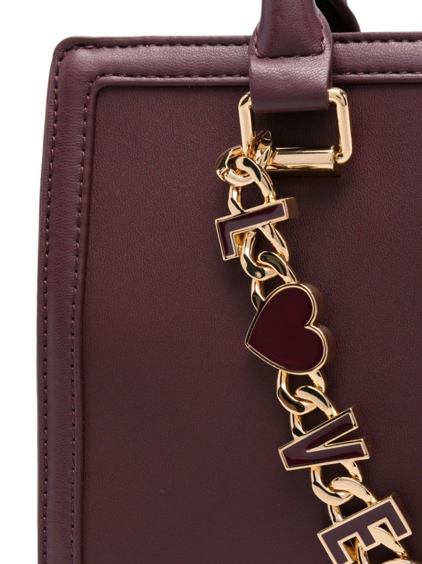 Love Moschino Structured Bordeaux Handbag With Gold Accents
