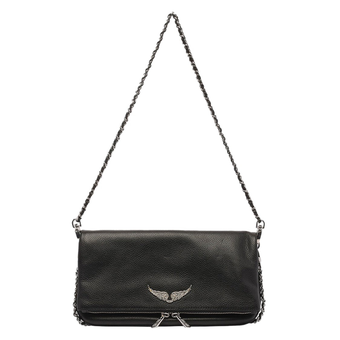 Zadig & Voltaire Rectangular Pebbled Shoulder Bag With Metallic Wing Emblem