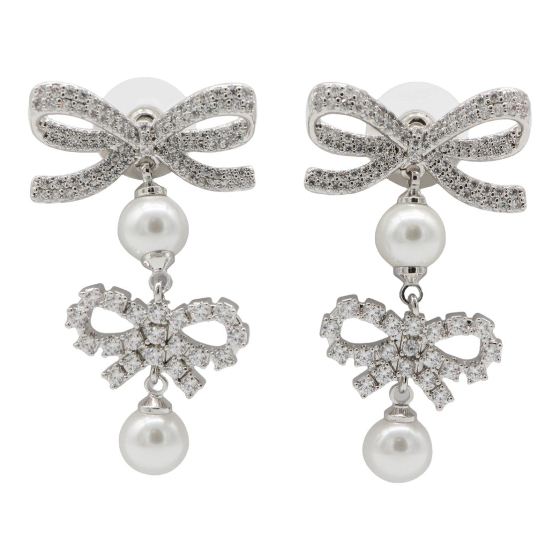 Self-Portrait Double Bow Design Earrings With Crystal Embellishments