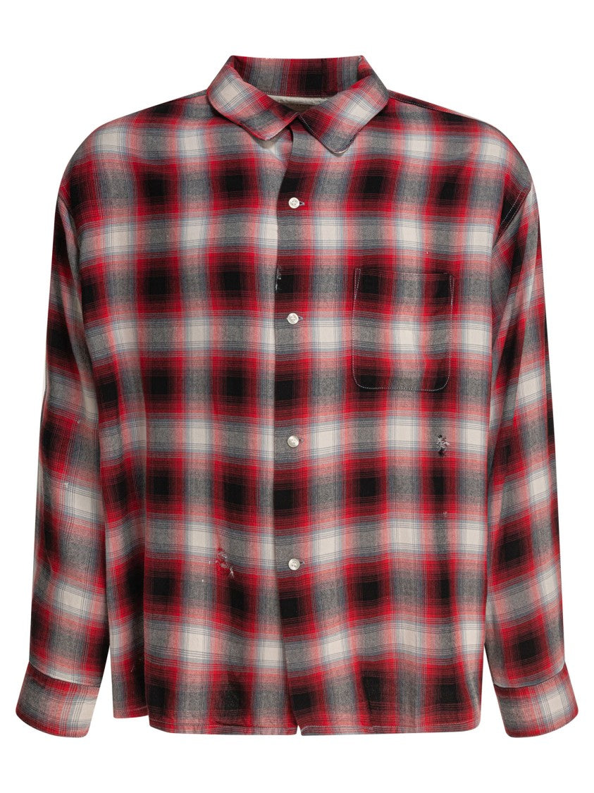 Saint Mxxxxxx Plaid Rayon Shirt With Distressed Details